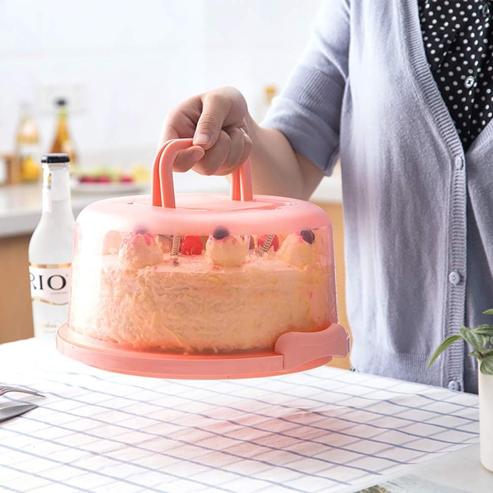 HEEPDD Pink Portable Cake Carrier with Handle and Lid, 8 Inch Cake Container Box for Transport, Storage of Pies, Cupcakes, and Baked Goods