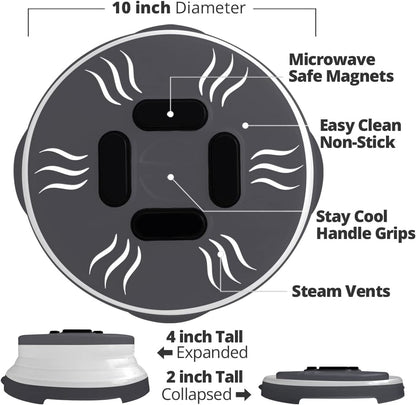 HOVER COVER Magnetic Microwave Splatter Cover - 12-Inch Collapsible - Gray