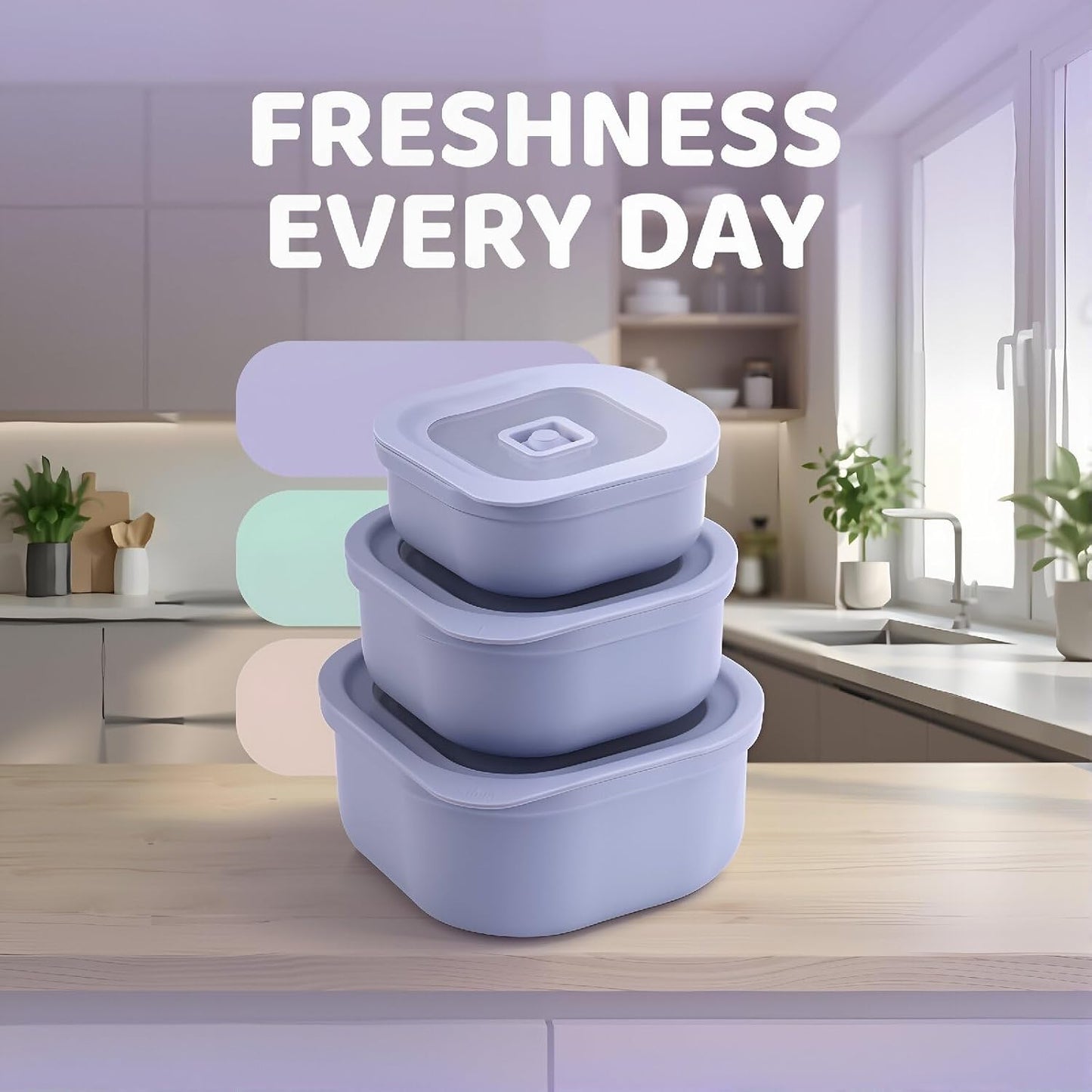 3-Piece Nesting Vented Plastic Food Containers with Lids Airtight Leakproof Meal Prep Containers Set BPA-Free Reusable Silicone Food Containers Lunch Boxes (White)