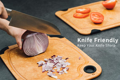 Cutting Board for Kitchen Dishwasher Safe, Toptier, Wood, Fiber , Eco-Friendly, Non-Slip, Juice Grooves, Non-Porous, BPA Free, Small, Silicone, 11.5 x 9.25-inch, Natural Slate