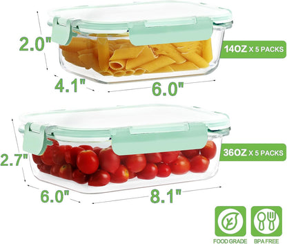 10 Pack Borosilicate Glass Meal Prep Containers with Locking Lids, Glass Food Storage Containers Set, Airtight Lunch Bento Boxes, BPA-Free & Leak Proof, 36oz & 14oz, Freezer, Oven Safe-Pink