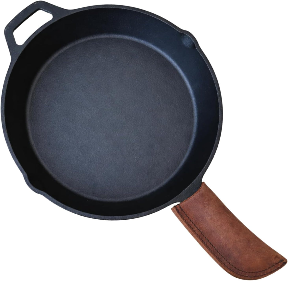 Leather Cast Iron Skillet Handle Cover, Heat Resistant Pan Grip Sleeve for Frying Pans, Dutch Oven & Griddles, Safe Non-Slip Cooking Handle Protector, Brown (Handle Cover Curve)