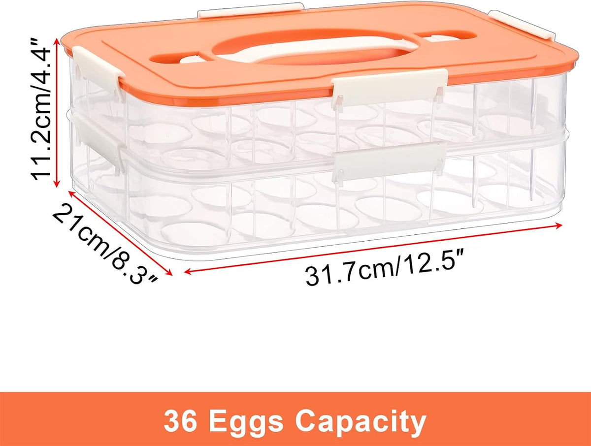 BTSKY Deviled Egg Platter with Lid, 3-Layer 54 Slots Deviled Eggs Carrier, Clear Portable Egg Holder for Fridge Reusable Deviled Eggs Tray Carton Box for Easter and Party Favor (3-Layer, Orange)