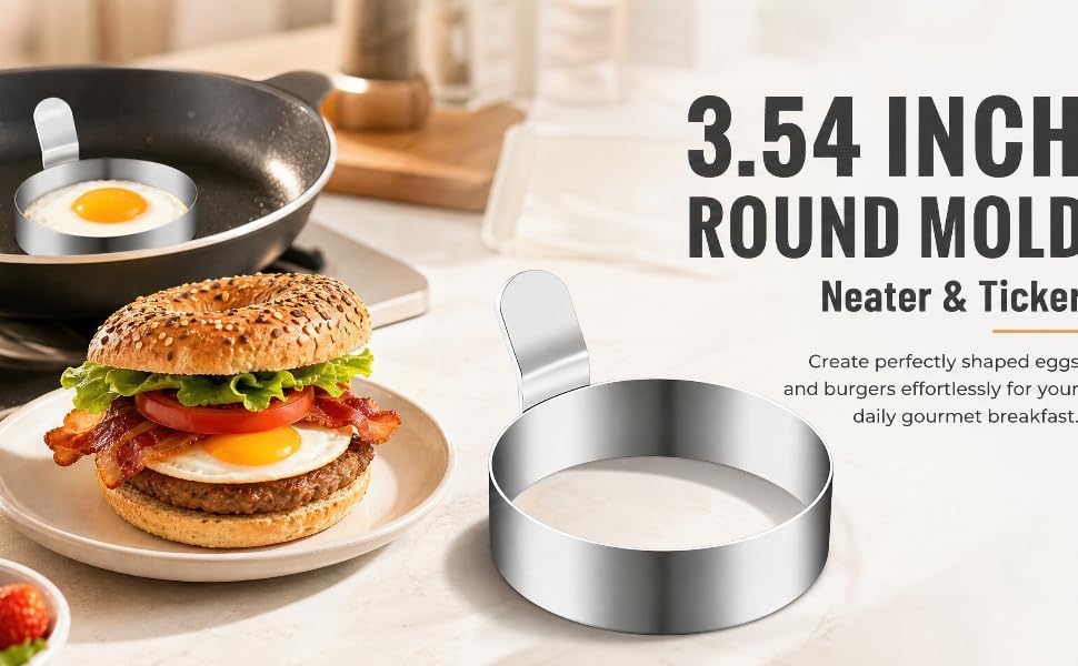 4Pk Stainless Steel Egg Rings, 3.54in Round Breakfast Molds