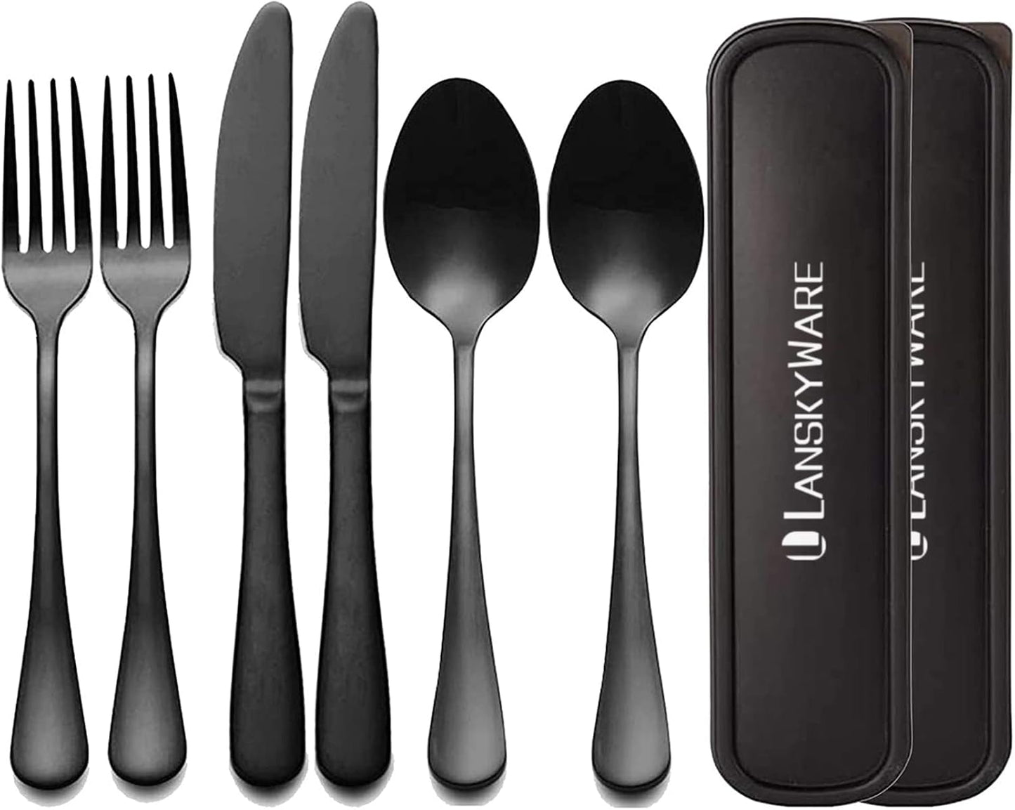 Portable Travel Utensils Set, 18/8 Stainless Steel 3 PCS Cutlery Set Including Knife Fork and Spoon, Reusable Travel Silverware Set with Case for Lunch Box Camping School Office
