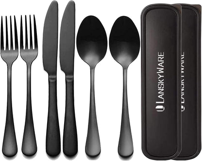 Portable Travel Utensils Set, 18/8 Stainless Steel 3 PCS Cutlery Set Including Knife Fork and Spoon, Reusable Travel Silverware Set with Case for Lunch Box Camping School Office