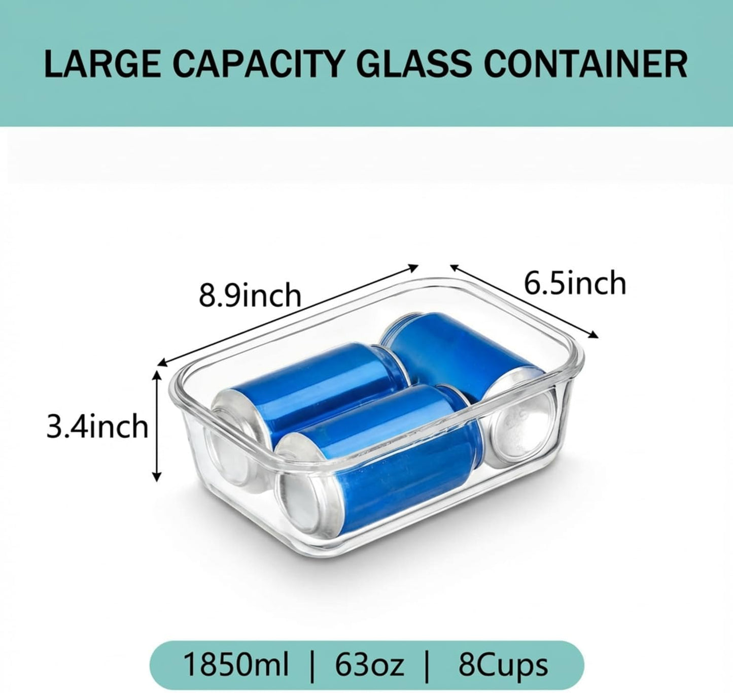 2 Pack 63oz Large Glass Storage Containers with Lids Big Airtight Glass Food Storage Containers for Storing food, vegetables or fruits, BPA Free, Freezer Dishwasher Oven Safe (gray)
