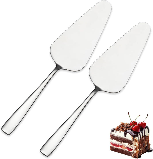Cake Pie Servers, 9.06" Stainless Steel Wedding Cake Cutter with Serrated Edges, Pie Spatula Pizza Pastry Server Set of 2, Square Handle Cake Cutting Set for Wedding Brithday Party and Events