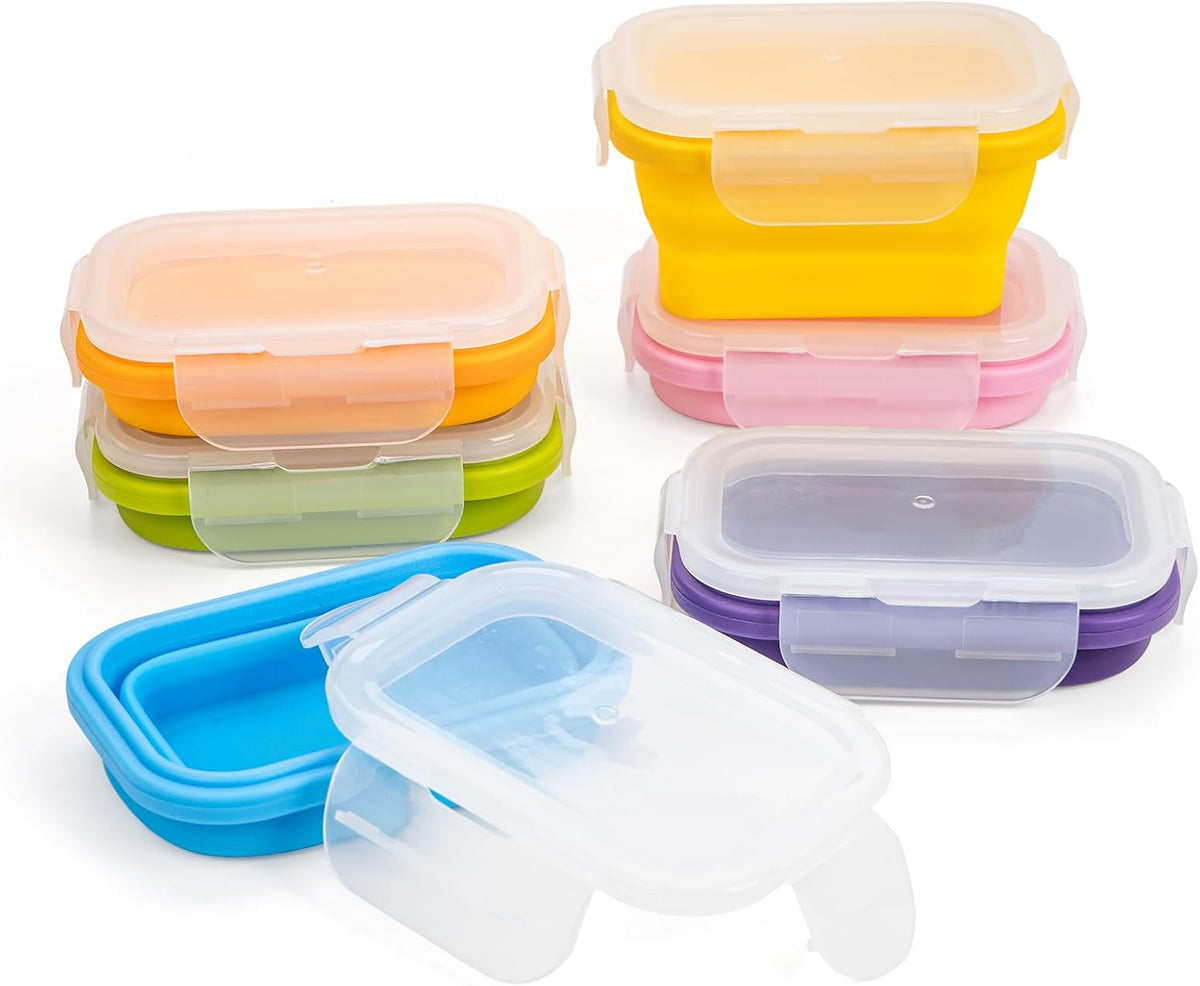 Collapsible Silicone Food Storage Containers Set with Lid & Air Vent,Foldable Lunch Containers(4PCS,Blue,27oz)