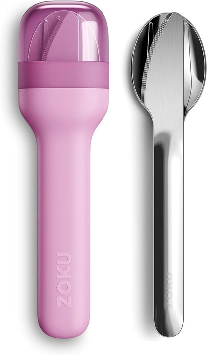ZOKU Pocket Utensil Set, Blue - Stainless Steel Fork, Knife, and Spoon Nest in Case - Portable Design for Travel, School, Work, Picnics, Camping and Outdoor Home Use