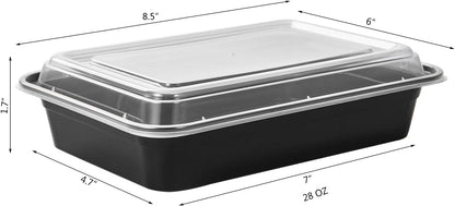 FULING 32 oz 50 ct Round Meal Prep Containers with Lids Plastic Food Storage Lunch Plan To Go Box Disposable Take Out Bowls Black BPA Free Reusable Durable Stackable Microwave Freezer Dishwasher Safe