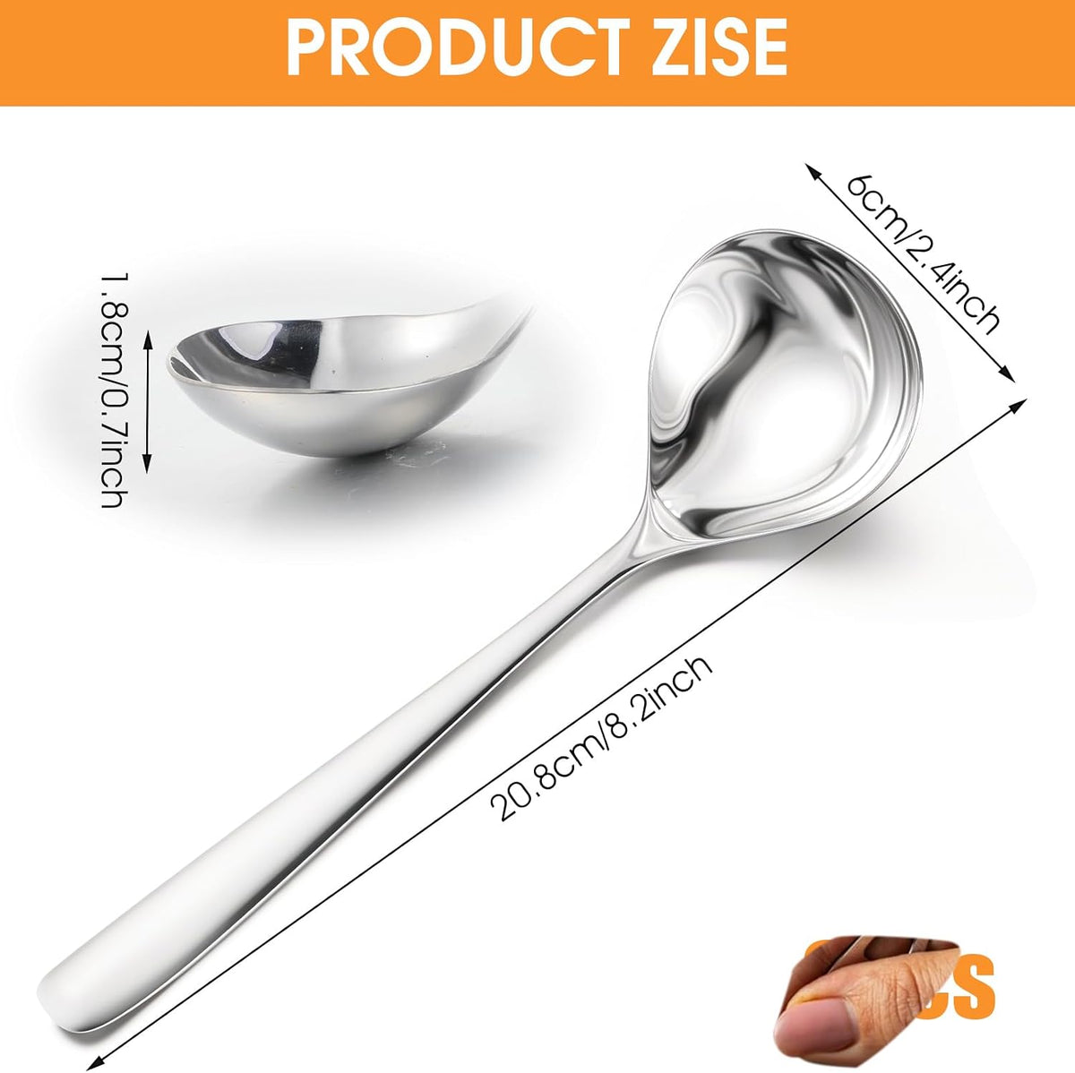 6 Pcs Small Sauce Ladle, 8.2 Inch Stainless Steel Small Serving Ladle Gravy Soup Spoon Ladles (Silver)