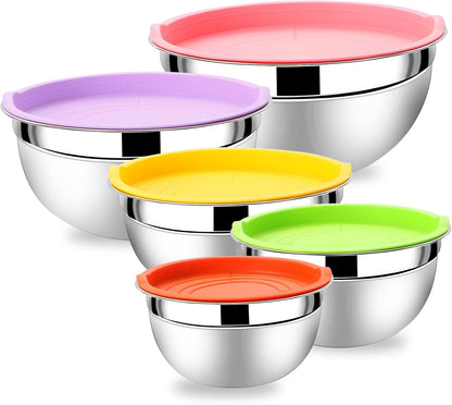 Lazycorner Stainless Steel Mixing Bowls with Airtight Lids Set of 7 Stainless Steel Bowls Set with 3 Grater Attachments Great for Serving & Baking