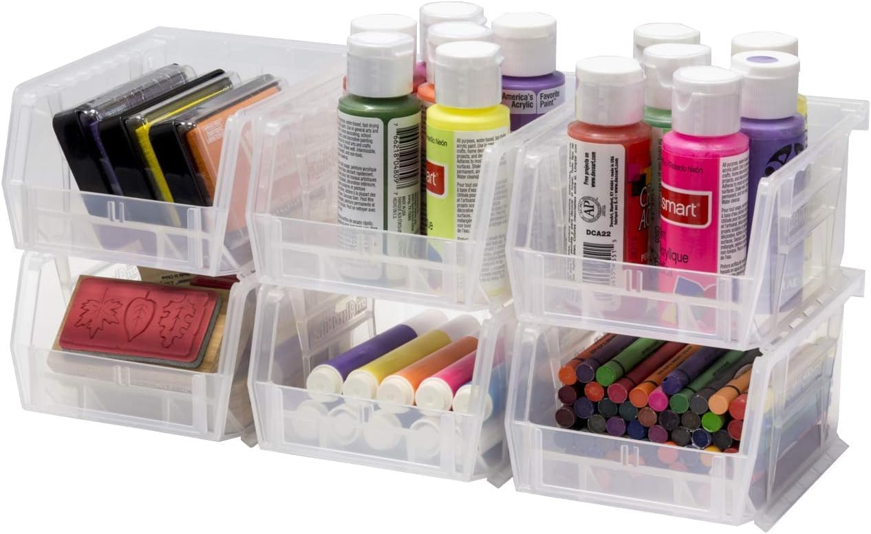 Akro-Mils 30210 AkroBins Plastic Storage Bins, Space-Saving Stackable Bins for Garage, Pantry, Craft Organization, 5" x 4" x 3", Black, 24-Pack