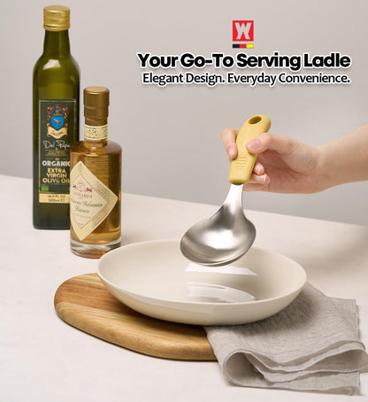Short Stainless Steel Ladle 220mm (8.6”) – SUS304 Thick Deep Bowl Head with Soft-Grip Silicone Handle – Lightweight Mini Soup & Serving Spoon for Cooking – 5 Color Options (Gray)