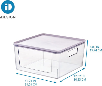 Rosanna Pansino x iDesign Recycled Plastic Open Front Kitchen Storage Bin with Lid, Clear Bin/Marshmallow Lid, 12" x 12" x 6"