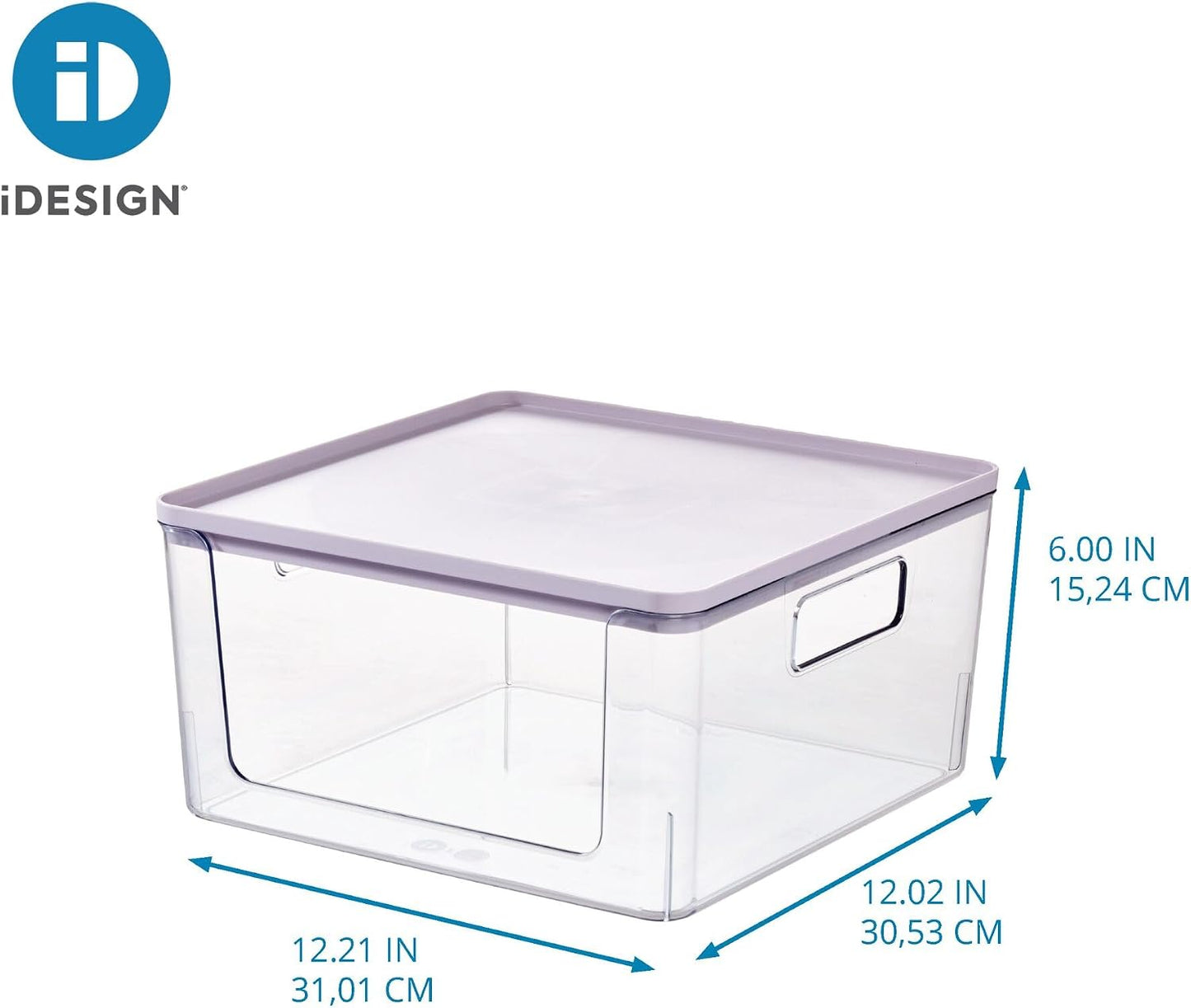 Rosanna Pansino x iDesign Recycled Plastic Open Front Kitchen Storage Bin with Lid, Clear Bin/Marshmallow Lid, 12" x 12" x 6"