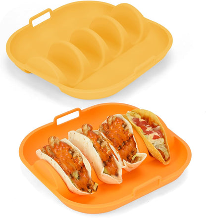 Silicone Taco Holder Set of 2,10.2in Reusable Taco Plates with Dividers,Fiesta Tacos Holder Tray.Taco Tuesday Kit,Dishwasher & Microwave Safe (2, BLUE+GREEN)