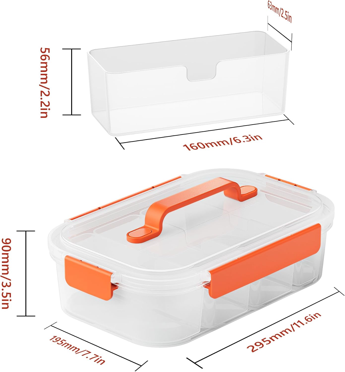 Li & Zhao Snackle Box Container - 4-Compartment Divided Snack Serving Tray with Silicone Handle, Perfect for Picnics, Leak-Proof, and Dishwasher-Safe Dressing Containers(Blue)