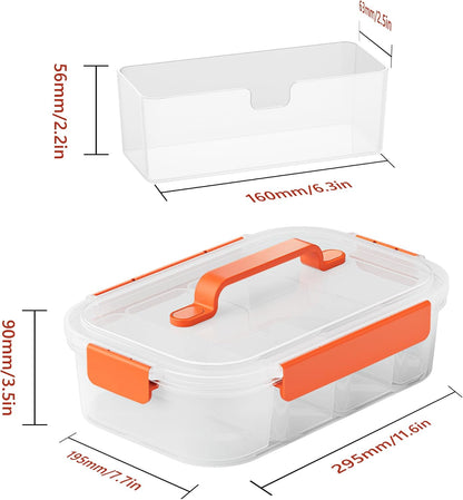 Li & Zhao Snackle Box Container - 4-Compartment Divided Snack Serving Tray with Silicone Handle, Perfect for Picnics, Leak-Proof, and Dishwasher-Safe Dressing Containers(Blue)