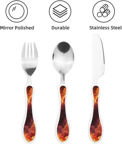 3-Piece Kids Silverware Set With Storage Case, Stainless Steel Reusable Children Safe Knife Spoon Fork Set Alpaca Cactus Children Flatware Set For Kids Lunch Box