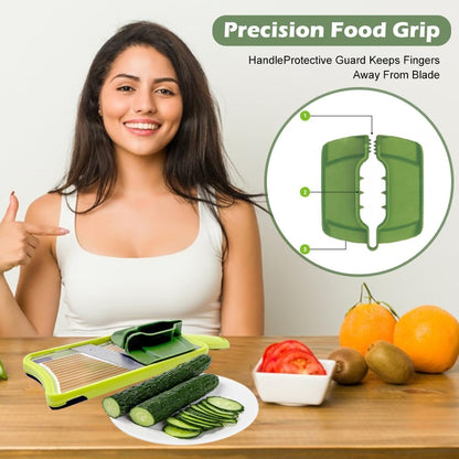 Multi Handheld Mandoline Slicer, Stainless Steel Professional Vegetable Slicer with Comfortable Grip, Vegetable Grater for Potatoes, Onions, Cucumbers, Cheese, Easy to Clean(Green)