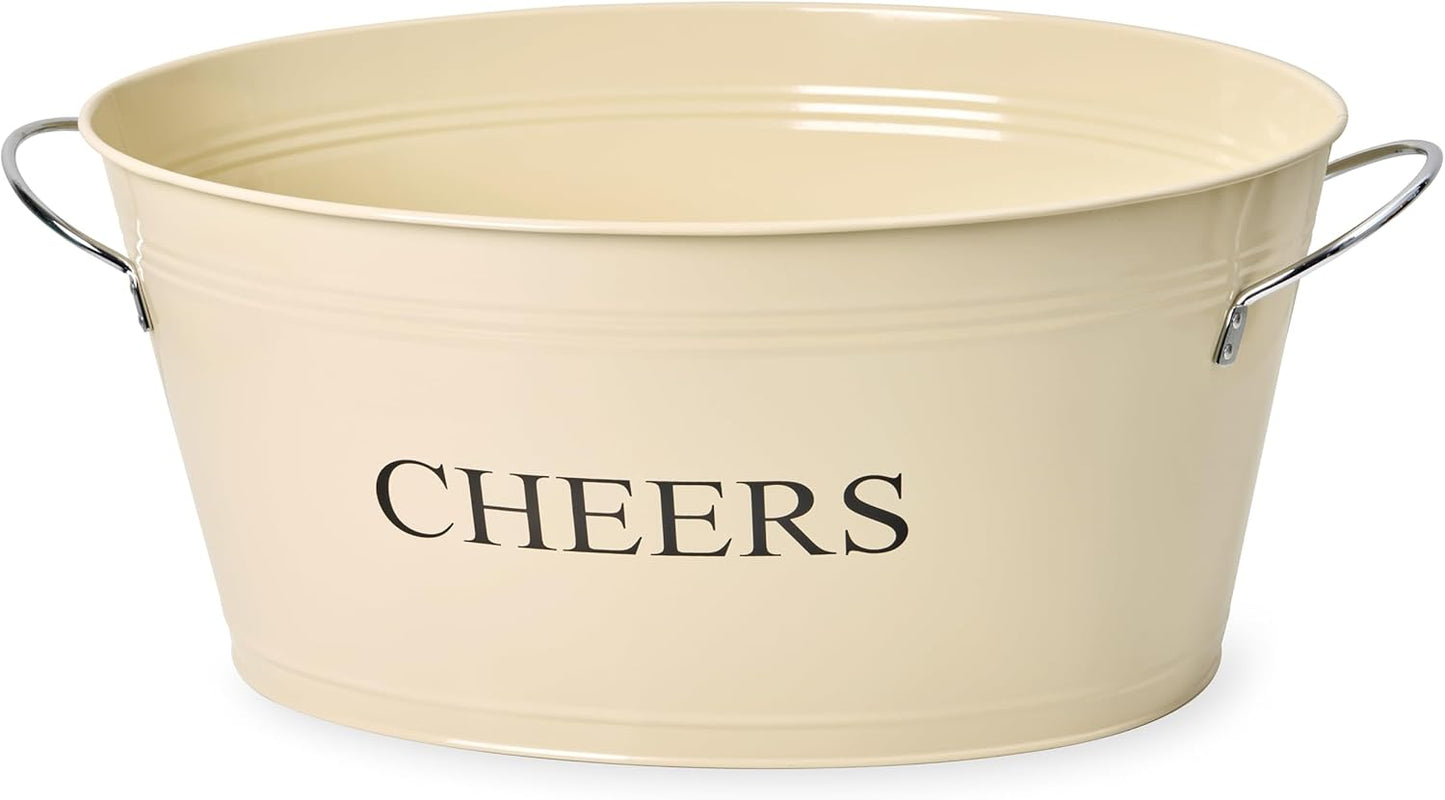 Twine Cheers Beverage Tub, Galvanized Tubs for Entertaining, Drink Buckets for Parties, Large Ice Tub and Gift Basket, Beer Buckets, Cream, 6.3 Gallons Set of 1
