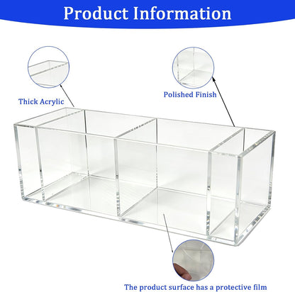Clear Acrylic Cup Holder with Marker Slot, 4 Compartment Disposable Cup Dispenser Organizer, Coffee Bar Accessories for Home Kitchen, Office Break Room, Party Buffet, Bar Counter Decor