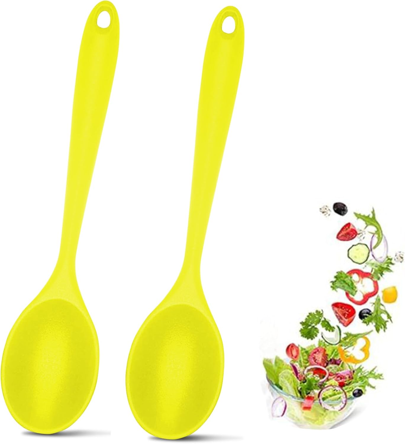 2 Pcs Silicone Nonstick Mixing Spoon, Silicone Spoons for Cooking Heat Resistant, Cooking Utensil for Kitchen Cooking Baking Stirring Serving (Black)