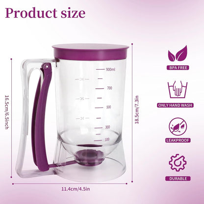 Pancake Batter Dispenser with Squeeze Handle and Measuring Marks