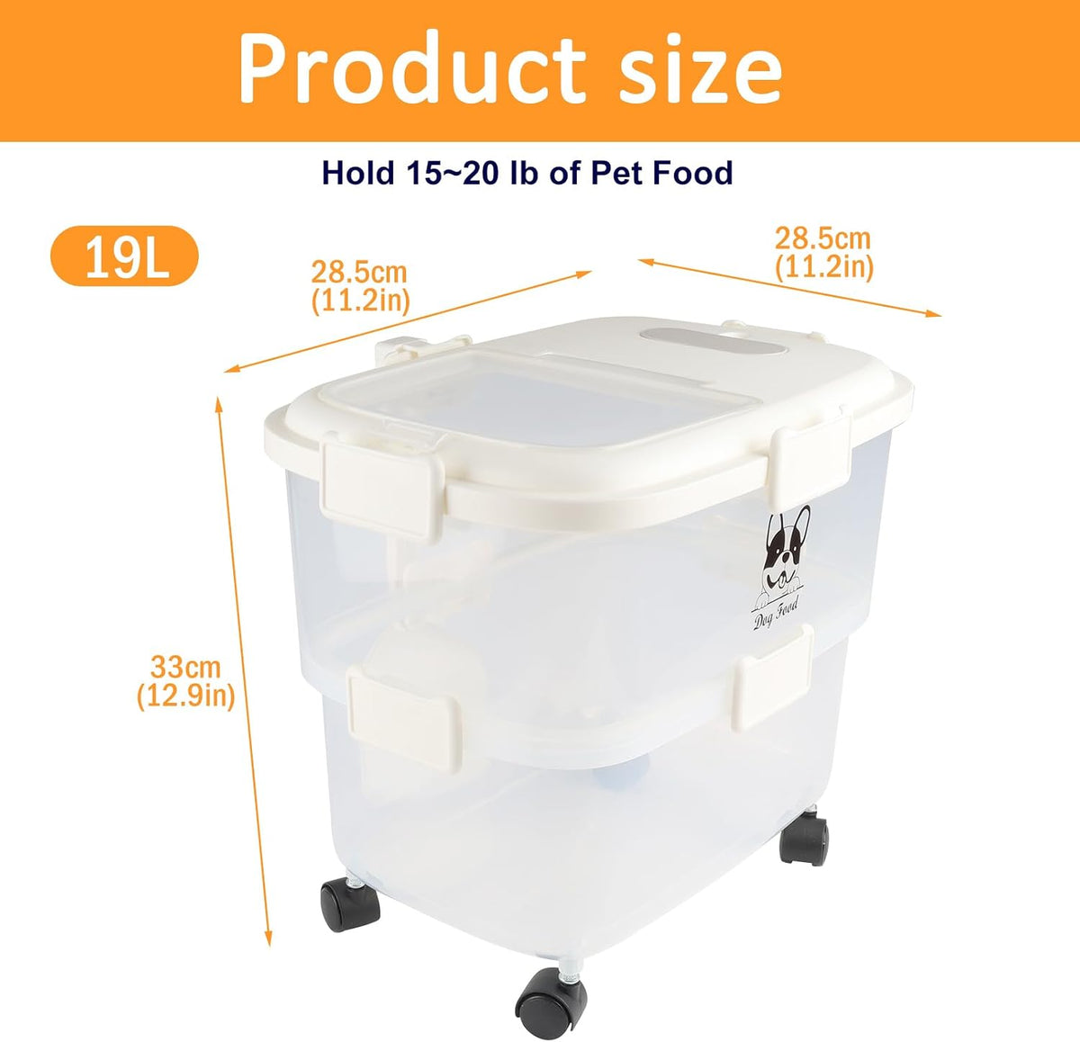 Rolling Dog Food Storage Container 20lb,Airtight Pet Food Container,Plastic Dog Food Bin with Pet Food Scoop,Dry Dog Cat Food Storage,Height Adjustable