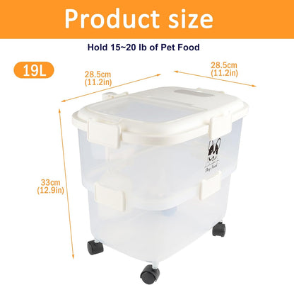 Rolling Dog Food Storage Container 20lb,Airtight Pet Food Container,Plastic Dog Food Bin with Pet Food Scoop,Dry Dog Cat Food Storage,Height Adjustable