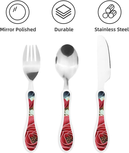3-Piece Kids Silverware Set With Storage Case, Stainless Steel Reusable Children Safe Knife Spoon Fork Set Easter Bunny Eggs Spring Flower Rabbit Children Flatware Set For Kids Lunch Box
