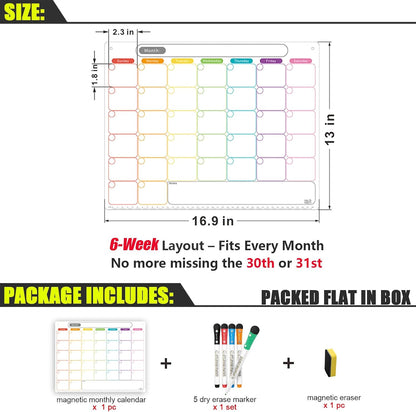 Magnetic Weekly Calendar for Fridge (Monday Start), Vertical Dry Erase Planner with Large Writing Space & Side Notes – Includes 6 Markers, Reusable Whiteboard for Busy Schedules