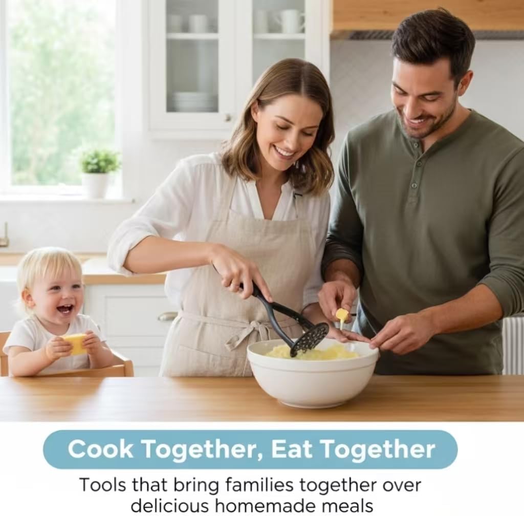 KSENDALO Potato Masher, Thick Nylon Blade Non-Scratch Masher