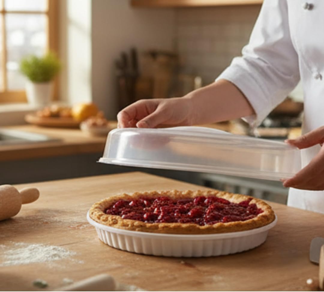 1-ct - Reusable Pie Container With Lid, 9" (Clear Lid) Transparent Pie Carrier Pastry Storage Durable Plastic Food Cakes Tarts & Desserts Container with Secure Lid for Transport & Storage