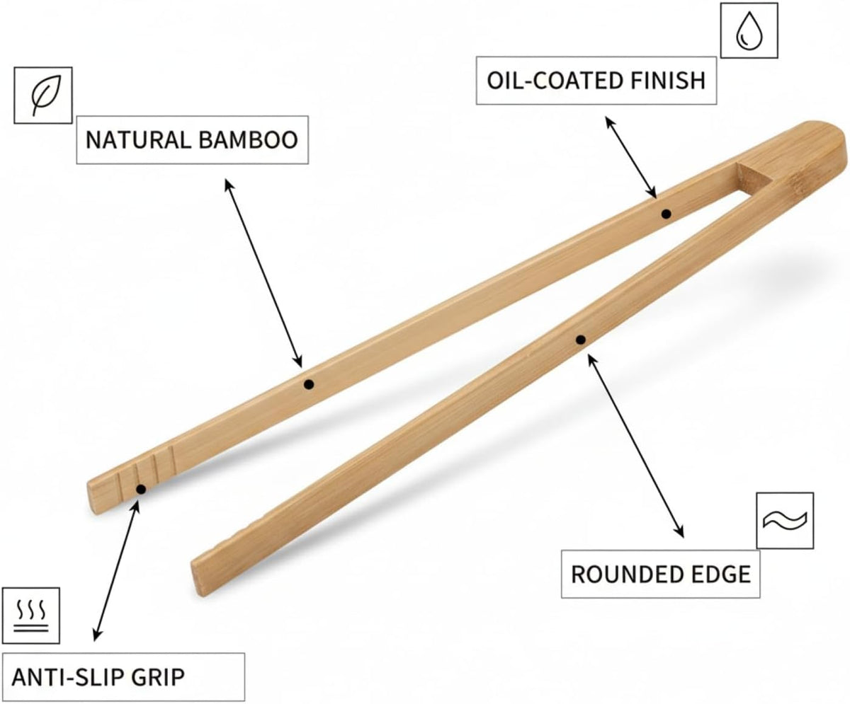 I-MART 2 Pack 12-Inch Bamboo Toaster Tongs, Wooden Toast Tongs for Cooking, Reusable and Safe Bamboo Kitchen Utensils for Bread, Bacon, Muffins, Bagels