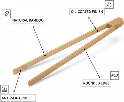 I-MART 2 Pack 12-Inch Bamboo Toaster Tongs, Wooden Toast Tongs for Cooking, Reusable and Safe Bamboo Kitchen Utensils for Bread, Bacon, Muffins, Bagels
