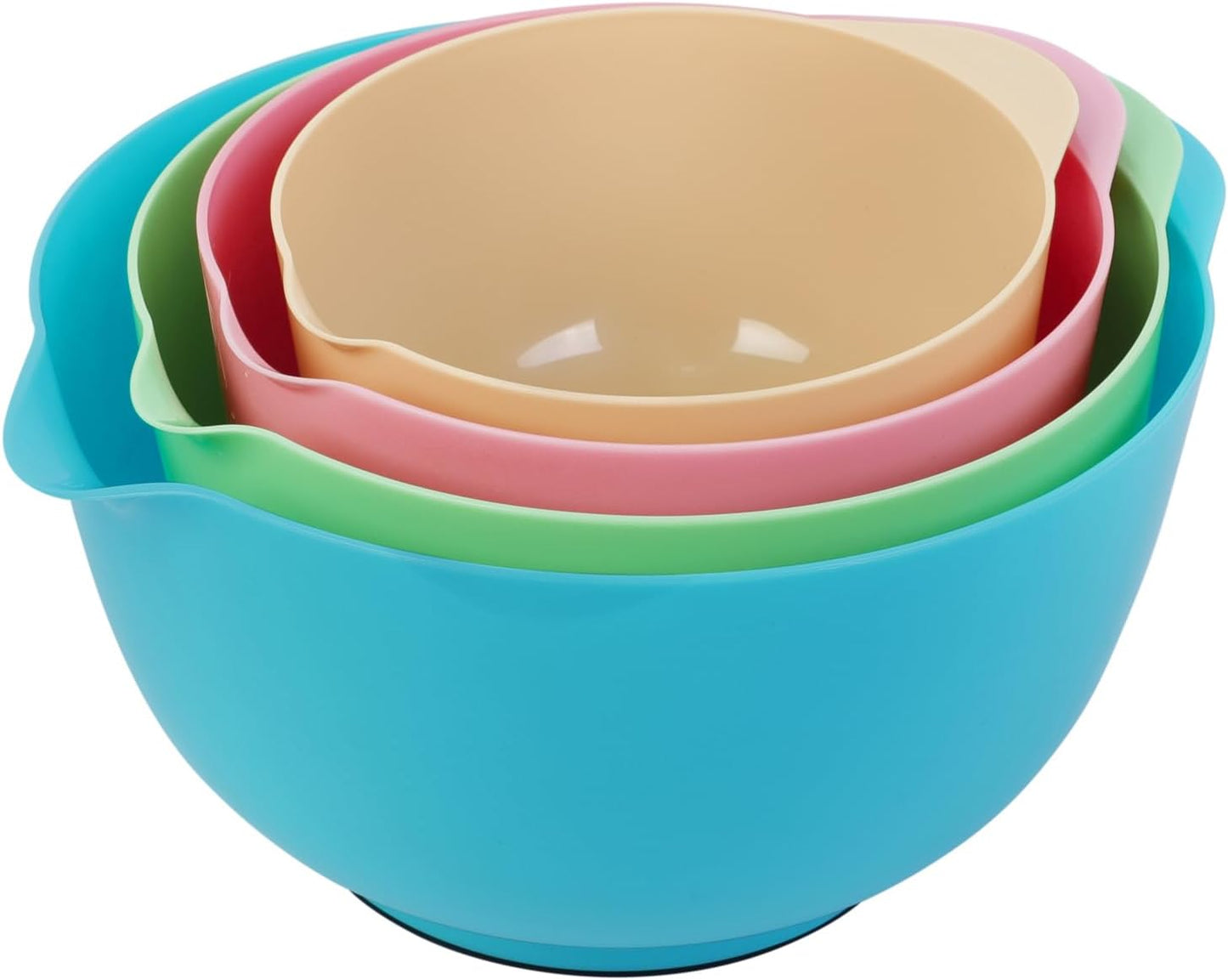 BoxedHome Nesting Plastic Mixing Bowl Set With Pour Spout, Microwave and Dishwasher Safe, BPA free Non-Slip Base, Set of 4 Size 1.7, 2.5, 3.5 and 4.5qt, Great for Prepping, Baking, Cooking (Dark Blue)