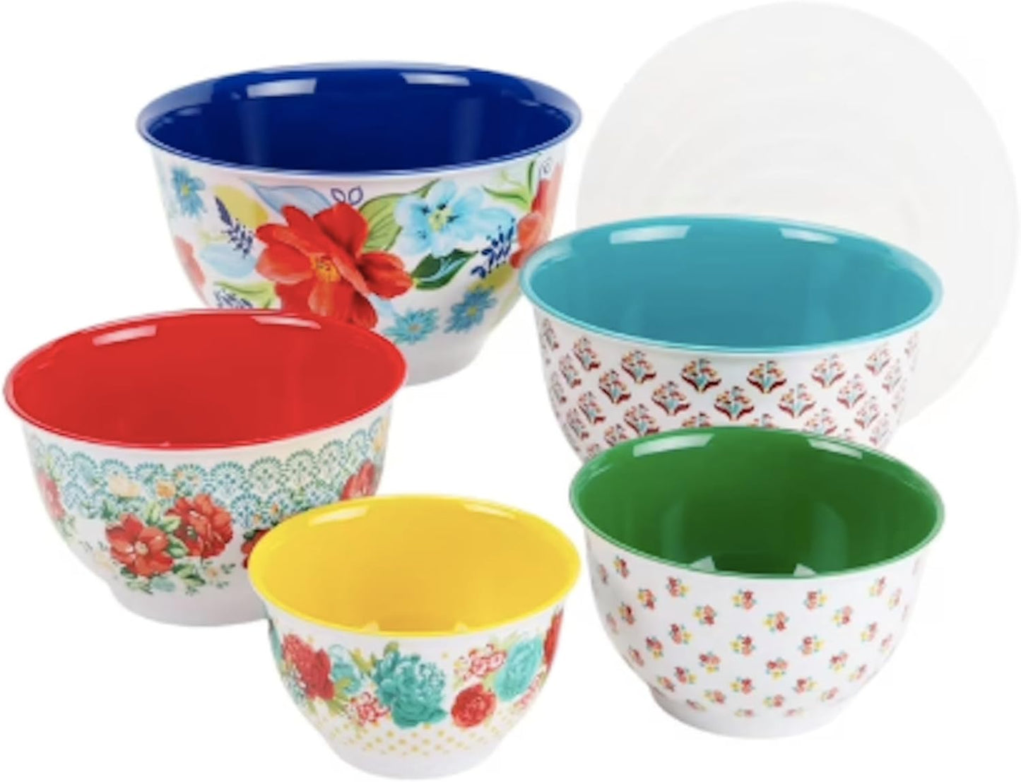 Pioneer Woman Floral Spring Bouquet Melamine Mixing Bowl Set, 10 Piece Set With Lids