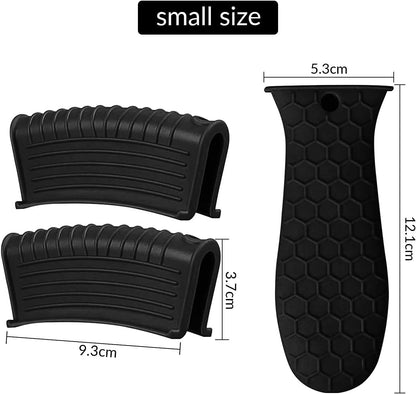 3 Piece Silicone Cast Iron Handle Cover with Pot Handle Covers Set，Cast Iron Handles Sleeve (Black-Small)