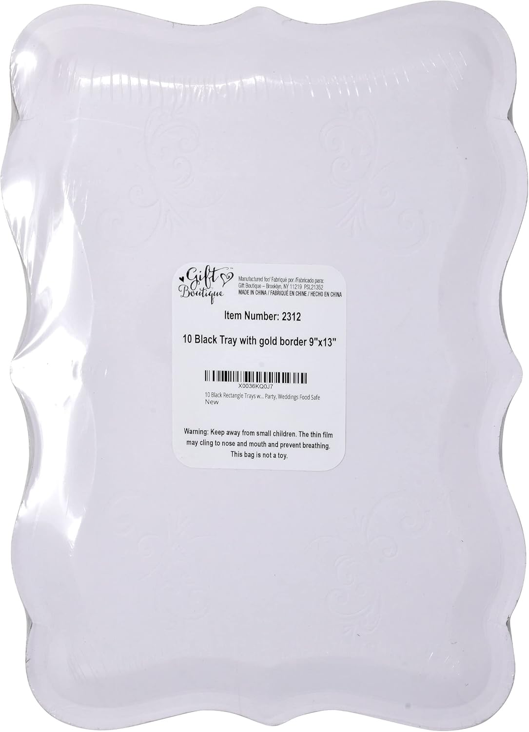 Gift Boutique 10 White Rectangle Trays with Gold Rim Border for Dessert Display Table Parties 9" X 13" Disposable Paper Cardboard in Elegant Shape for Platters Cupcake Display Birthday Party Weddings