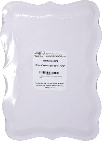 Gift Boutique 10 White Rectangle Trays with Gold Rim Border for Dessert Display Table Parties 9" X 13" Disposable Paper Cardboard in Elegant Shape for Platters Cupcake Display Birthday Party Weddings