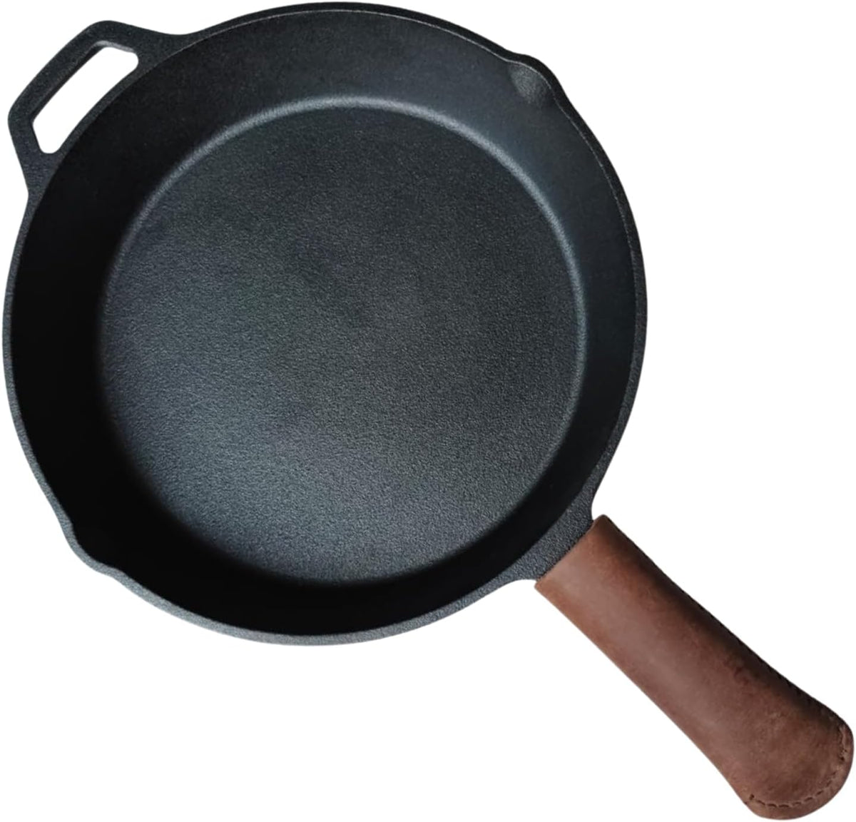 Leather Cast Iron Skillet Handle Cover, Heat Resistant Pan Grip Sleeve for Frying Pans, Dutch Oven & Griddles, Safe Non-Slip Cooking Handle Protector, Brown (Handle Cover Curve)
