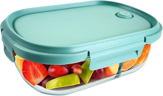 Neoflam 2 Compartment Glass Food Container with Airtight Lid – Divided Oval Bento Lunch Box with Vent, Reusable Meal Prep Storage, Microwave, Oven & Dishwasher Safe (37 oz, 1.1 Liter, 4.6 cups)