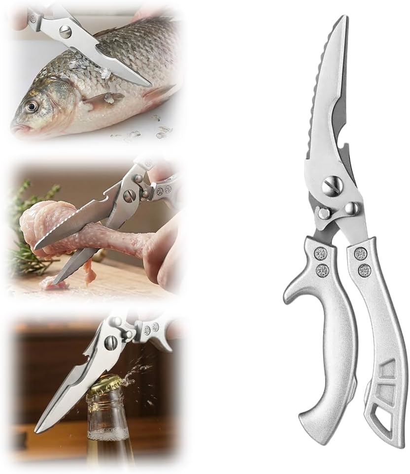 Heavy Duty Kitchen Scissors for Food, 2026 New Stainless Steel Bone Cut Kitchen Scissors Poultry Shears, Multi-Purpose Kitchen Shears for Meat Chicken Bone Fish Turkey Vegetables Seafood (1pc)