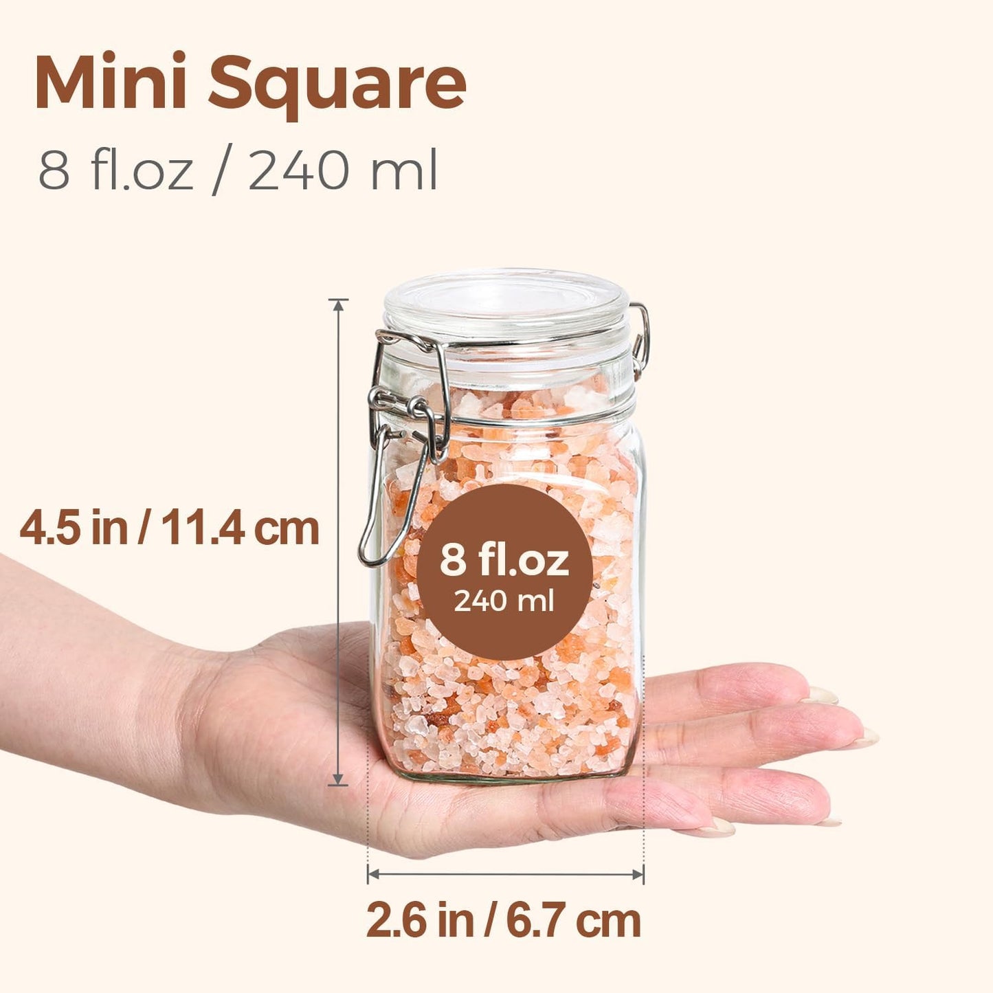 ComSaf Set of 3 Square Glass Jars with Airtight Lids (51 Oz) — Wire Clamp Canisters for Small-Batch Pickling, Kimchi, Bulk Dry Food, Wide Mouth Space Saving Kitchen Pantry Organization Jars