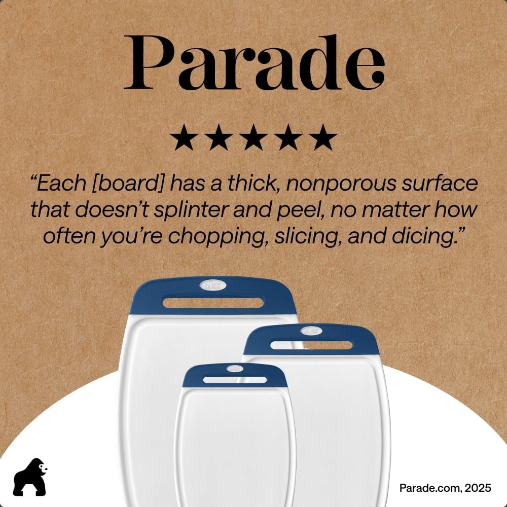 GORILLA GRIP BPA-Free Reversible Kitchen Cutting Board Set of 3, US Designed, Nonporous, Juice Grooves Catch Liquid, Slip Resistant Border, Dishwasher Safe, Durable Large Food Chopping Boards, Black