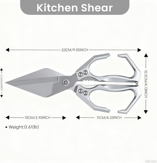 Heavy Duty Kitchen Scissors All purpose, poultry shears for food Cutting Meat, Chicken, Bones, Seafood, Herbs, Nuts, Packages, Culinary scissors with Ergonomic Handle Silver