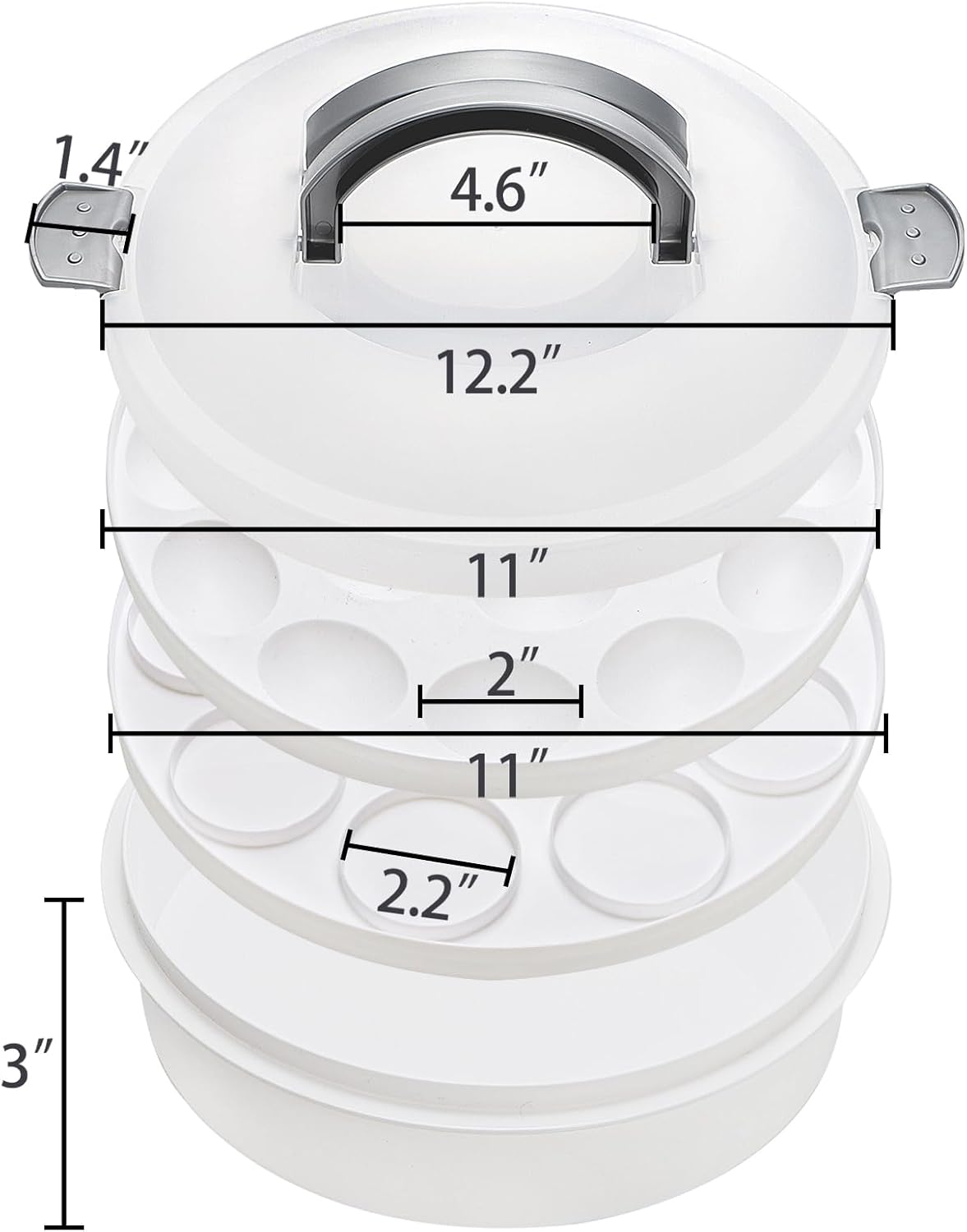 Lawei 12 Inch Round Dessert Carrier with Lid and Handle, 3-In-1 Portable Food Container for Pie, Cupcake, Cheesecake, Deviled Egg, Plastic Cake Transport Container Egg Holder for Picnics, Easter